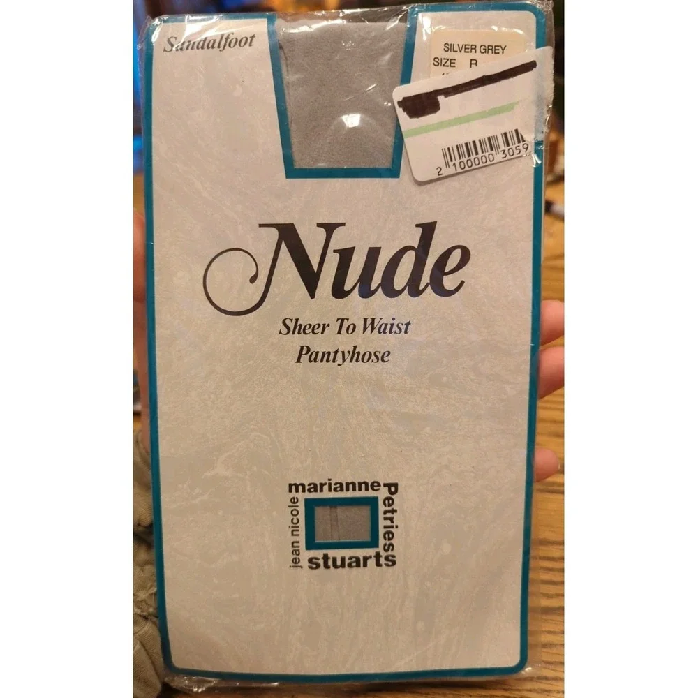New Vintage NUDE Pantyhose Size B‎ Silver Grey Color Sandalfoot
